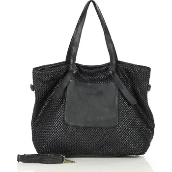 Kabelka MARCO MAZZINI Originální dámská černá tkaná kožená shopper kabelka (v243a) Velikost: ONE SIZE