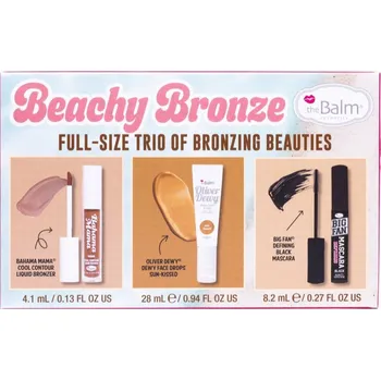 Bronzer theBalm Holiday Oliver Dewy Face Drops - Sun-Kissed tekutý rozjasňovač 28 ml + Big Fan™ Defining Mascara řasenka pro prodloužení a oddělení řas 8.2 ml + Bahama Mama - Cool Contour tekutý bronzer 4.1 ml