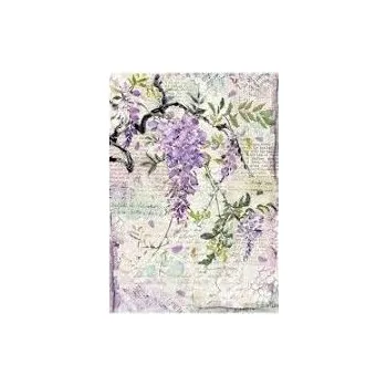 Umělecký papír Rýžový papír A4 Stamperia DFSA4227 květiny a nápisy