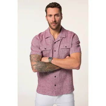 Pánská košile JP1880, Plus size Košile JP1880, lněná směs, krátké rukávy kapsy s klopou, Cuba límeček, do 8XL pro plnoštíhlé nadměrná velikost, 837847545-1460, červený, XXL, Plus size oblečení, Oblečení pro vysoké muže, Nadměrné velikosti, Oblečení pro plnoštíhlé.