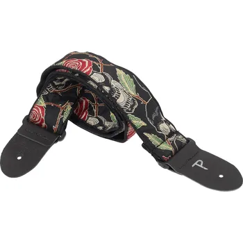 Kytarový popruh PERRI'S LEATHERS 7674 2” Wide Jacquard Negative Skull And Rose