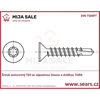 Šroub P 4,2x 32 zinek - Šroub samovrtný TEX se zápustnou hlavou a křížovou drážkou TORX