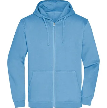 pracovní mikina James & Nicholson Mikina JN 756 s kapucí na zip, pánská COT02075641003-sky blue L Modrá nebesky