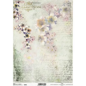 Umělecký papír Rýžový papír A4- R2061 -kytičky -psaní