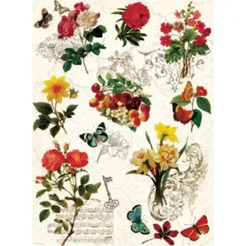 Výtvarný papír Rýžový papír A4- 041 -Ilustrované květiny - Cadence