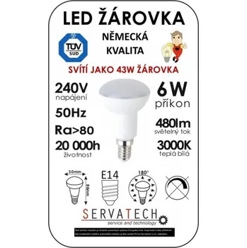 Žárovka Symfony LED žárovka R50 6W / 43W 240V E14 480lm 270° 20.000h teplá bílá