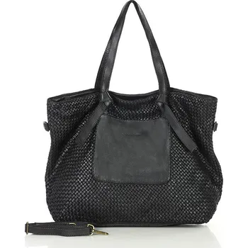 Kabelka Marco Mazzini Originální dámská protkaná kožená shopper taška MAZZINI; černá
