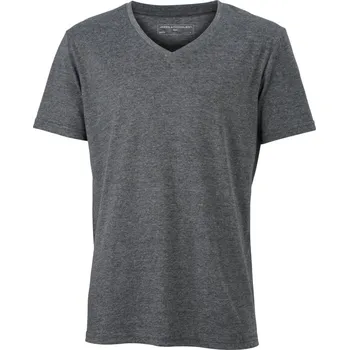 pracovní tričko James & Nicholson Tričko JN 974 s výstřihem do V, melírované, krátký rukáv, pánské COT02097416904-black melan XL Melír černá