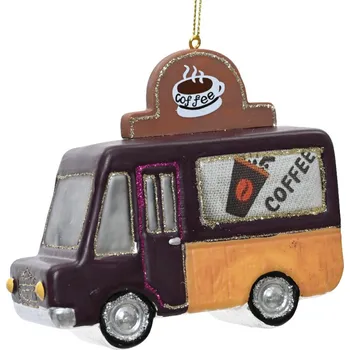 Vánoční dekorace Vánoční Koule AUTO s kávou, hnědá, na vánoční stromeček, 11 cm