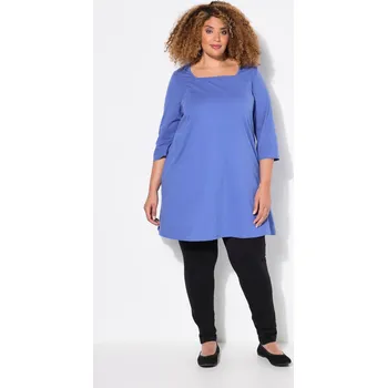 Dámské tričko Ulla Popken, Plus size Dlouhé tričko, A střih, hranatý výstřih, 3/4 rukávy pro plnoštíhlé nadměrná velikost, 825970726-1131, modrý, 54/56, Nadměrné velikosti, Plus size oblečení, Oblečení pro boubelky, Oblečení pro baculky, Oblečení pro plnoštíhlé, Obleče