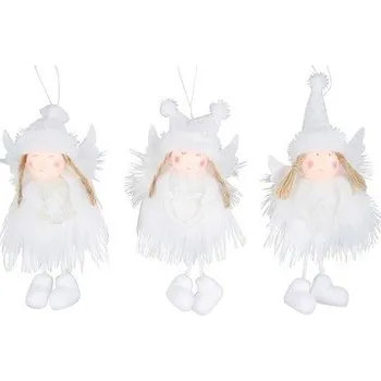 Vánoční dekorace Anděl na zavěšení bílý se střapatou sukýnkou 12cm