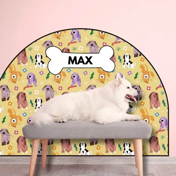 Samolepící dekorace Ochranná textilní nálepka na zeď - Oblouk - Barevní psi Se jménem, 120x96cm