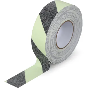 Výstražná páska Protiskluzová páska, fotoluminiscenční, 50 mm x 18,3 m, černá/bílá