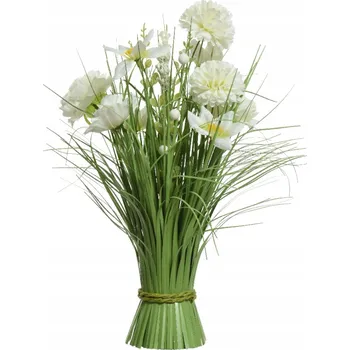 umělá květina Umělá TRÁVA s květy BÍLÉ KVĚTY dekorace JARO 40 cm