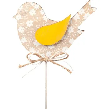 Diamantové malování L2795 Zápich dřevo ptáček 31x11cm krémová