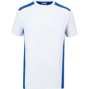 pracovní tričko James & Nicholson Tričko JN 860 Color, krátký rukáv, pánské COT02086090115-white/royal Bílá/modrá 5XL