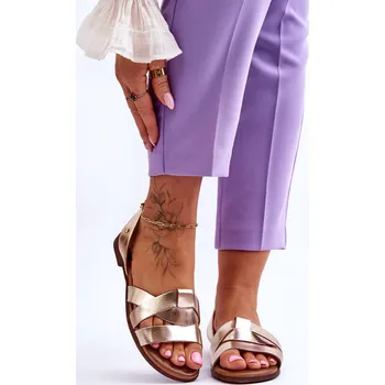 Dámská obuv Zazoo 40185 Pohodlné Kožené Nášlapné Sandály Barva: Zlatá, Velikost: 41