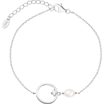 Náramek Stříbrný náramek s zirkonem a perlou - kroužek - AP541-0690