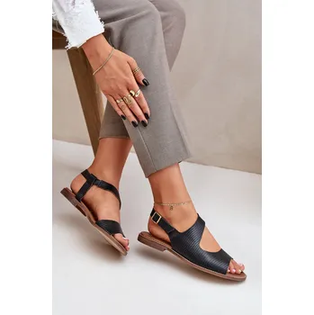 Dámské sandále Kožené Sandály Na Přezku S Ražbou Lewski 3041 Barva: Černá, Velikost: 38