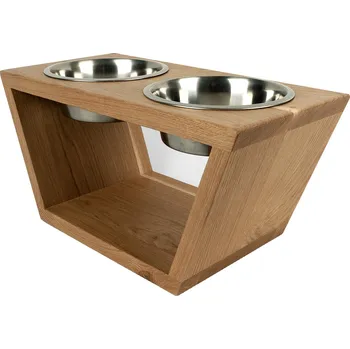 Miska pro psa Svět Tlapky Luxusní stojan na 2 misky pro kočku SISI Dřevina nebo odstín: Borovice (dřevo), Průměr miska (rozměr): miska 13cm (34 x 18cm), Výška: 10cm (střední plemeno)