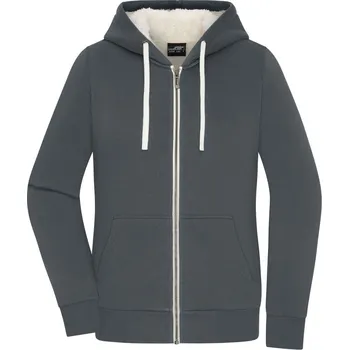 pracovní mikina James & Nicholson Mikina s kapucí JN 1319 Sherpa na zip, s podšívkou, dámská COT021319ajg02-graphite/na M Šedá/natural