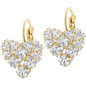 Náušnice Pozlacené náušnice z mosazi s zirkony - srdce - AR536-9822