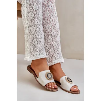 Dámské pantofle Kožené Pantofle S Dekorací Na Plochém Podpatku Lewski 3047/O Barva: Zlatá, Velikost: 41