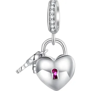Přívěsek 4U Stříbrný přívěsek korálek srdce s klíčem