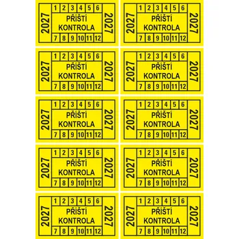 Samolepící etiketa Příští kontrola - 2027 samolepící vinylová fólie arch 10ks-45x25 mm žlutá