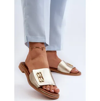 Dámské pantofle Zazoo 40384 Elegantní Dámské Kožené Žabky Barva: Zlatá, Velikost: 38