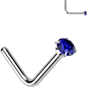 Piercing Atreya titanový piercing do nosu ve tvaru L se zirkonem Keira Barva: Modrá, Velikost: 0,8 mm, Velikost koncovky: 2 mm