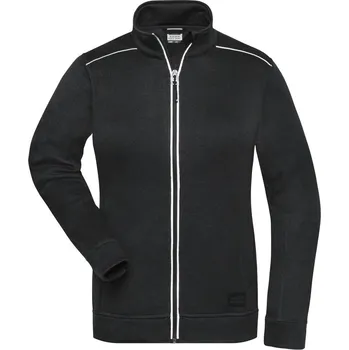 pracovní mikina James & Nicholson Mikina JN 897 Solid na zip, pletená, fleecová, dámská COT02089780800-black/black XS Černá/černá
