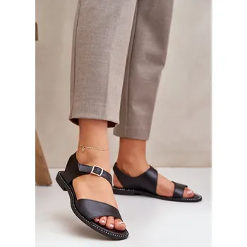 Dámské sandále Dámské kožené ploché sandály Zazoo 3014 Barva: Černá, Velikost: 38