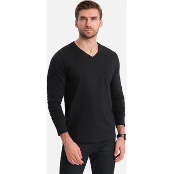 Ombre Clothing Černé tričko s dlouhým rukávem a výstřihem do V V6 LSBL-0108