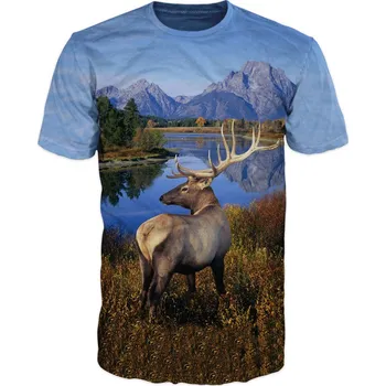 Pánské tričko tricko jelen v horach velikost: 5XL - šířka 67 cm, délka 78 cm