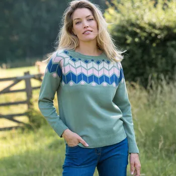 Dámský svetr Pulovr se žakárovým vzorem lipová/nám. modrá 50