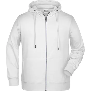 pracovní mikina James & Nicholson Mikina s kapucí JN 8026 na zip, pánská COT02802600115-white Bílá 5XL