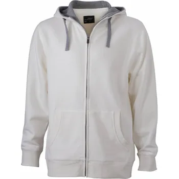 pracovní mikina James & Nicholson Mikina Lifestyle JN 963 s kapucí, pánská COT020963j1804-off white/g XL Bílá špinavá/šedá