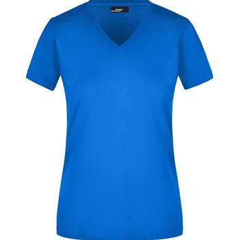 Pracovní oblečení James & Nicholson Tričko JN 972 s výstřihem do V, vypasované, krátký rukáv, dámské COT02097205003-royal L Modrá královská