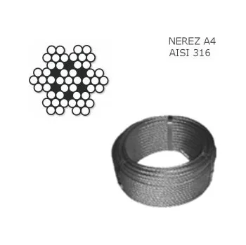 Lany MTR Lano z nerezové oceli A4 DIN3055 (7×7) svazek Varianta: Lano nerezové, ocel A4 DIN3055 (7×7) svazek 4mm nerez A4