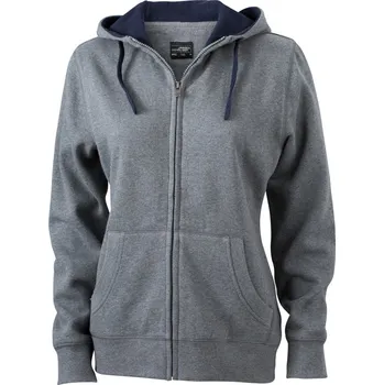 pracovní mikina James & Nicholson Mikina Lifestyle JN 962 s kapucí, dámská COT020962j1705-grey melang 2XL Melír šedá/navy
