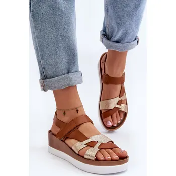 Dámské sandále Zazoo 40397 Dámské Kožené Sandály na Platformě Barva: Béžová, Velikost: 37