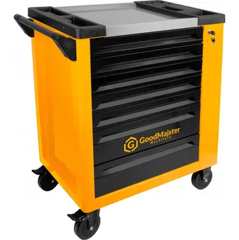 Pojízdný dílenský vozík GoodMajster žlutý, 7 zásuvek, se zámkem a brzdou