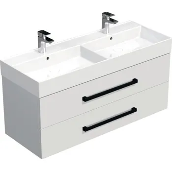 Koupelnový nábytek Koupelnová skříňka s černou úchytkou a umyvadlem SAT Cube Way 120x53x46 cm bílá lesk CUBE46C1202BISAT