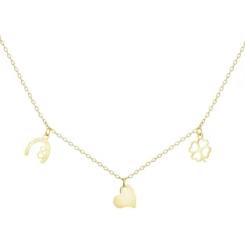 Náhrdelník Zlatý náhrdelník - podkova, srdce, čtyřlístek - AP540-9487