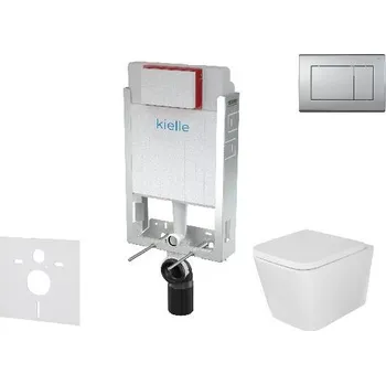 Klozet kielle Genesis - Set předstěnové instalace, klozetu Arkas I, sedátka softclose a tlačítka Gemini III, matný chrom 30505SZ35