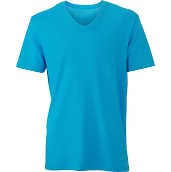 pracovní tričko James & Nicholson Tričko JN 974 s výstřihem do V, melírované, krátký rukáv, pánské COT020974m4501-turquoise m S Melír tyrkysová