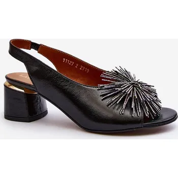 Dámské sandále Kůže Sandály Na Trojúhelníkovém Podpatku Laura Messi 2595 Barva: Černá, Velikost: 39