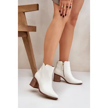 Dámské kozačky Botky Na Podpatku Přírodní Kůže Zazoo 3673 Barva: Bílá, Velikost: 41