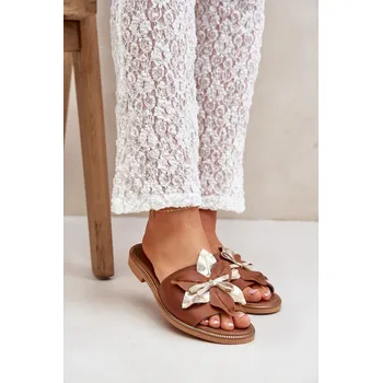 Dámské pantofle Pantofle S Dekorací Přírodní Kůže Zazoo 3574/Z Barva: Béžová, Velikost: 38